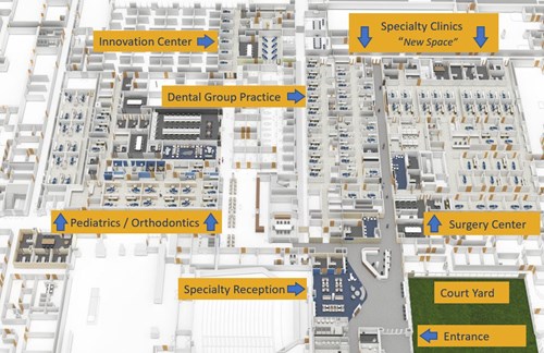 Proposed layout of newly designed dental school spaces.