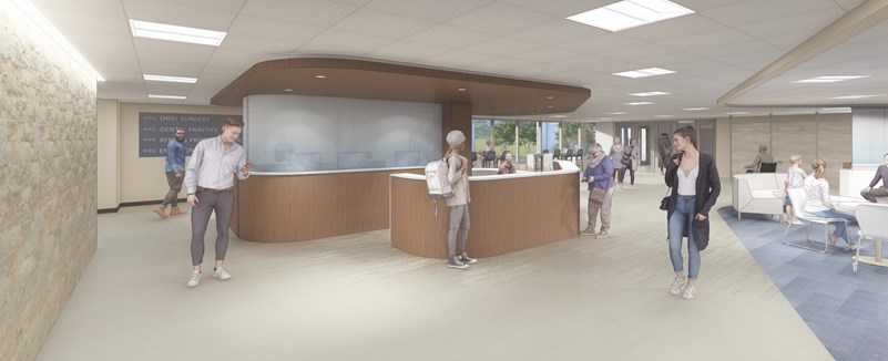 renovation rendering of clinic entrance/reception